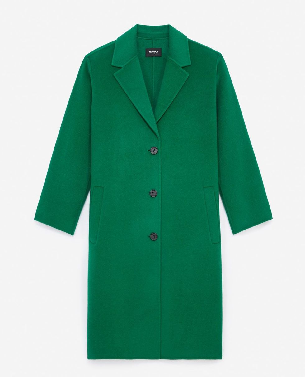 Abrigo verde lana doble cara abotonado