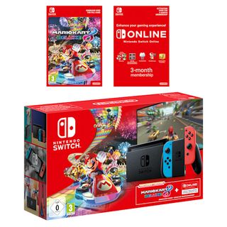 Nintendo Switch (blu neon/rosso neon) + Mario Kart 8 Deluxe + Nintendo Switch Online (3 mesi)
