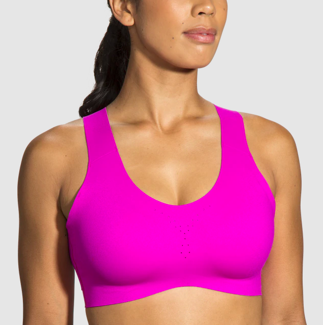 Brooks UpLift Womens Sports Bra Pink Crossback Contoured Supportive Cups Gym Run 
