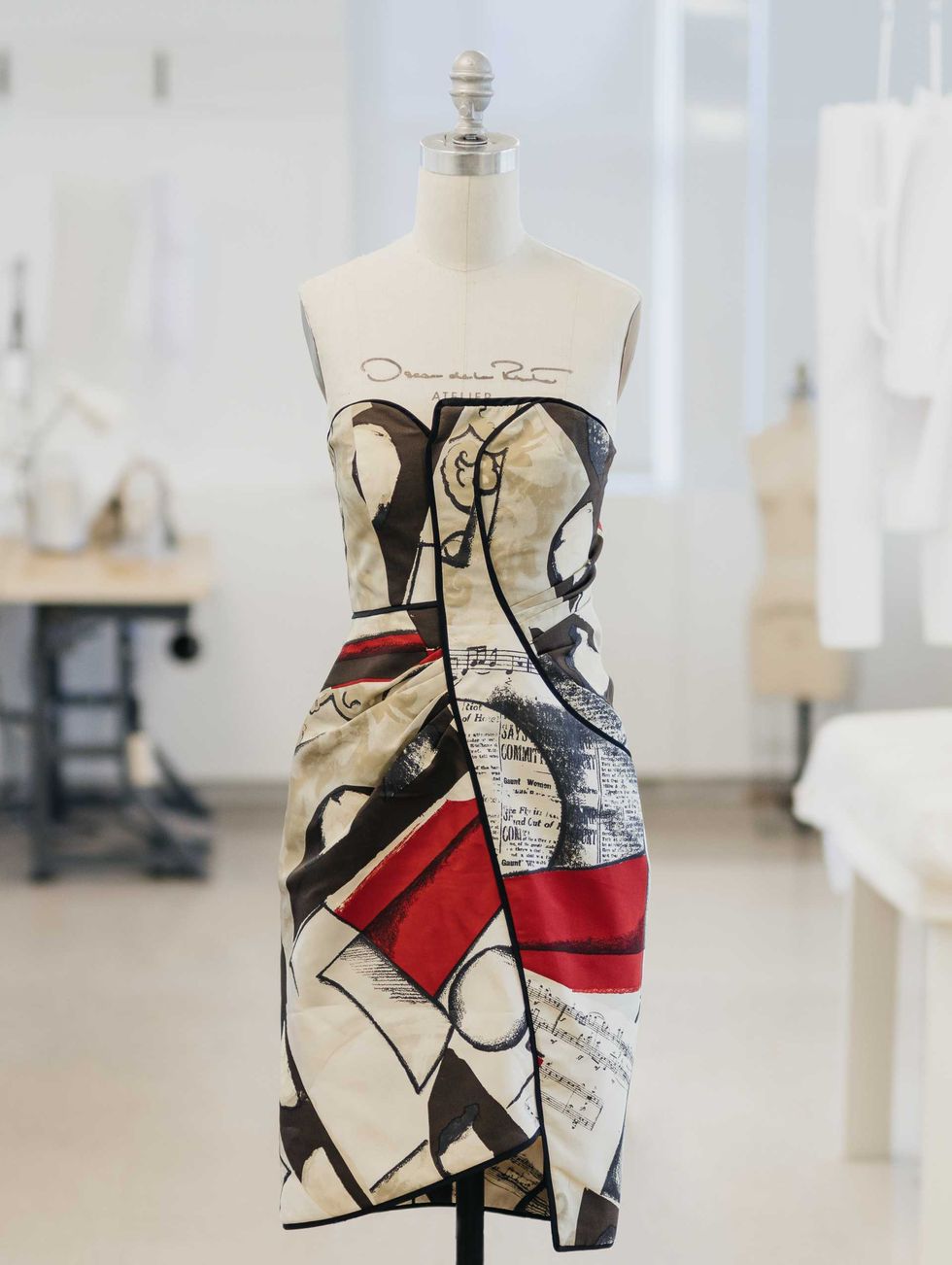 Picasso Newsprint Silk Faille Strapless Dress