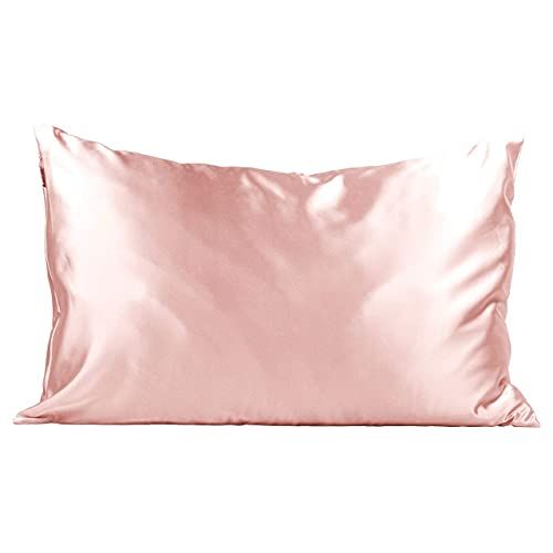 Kitsch 100% Satin Pillowcase with Zipper, Back to School Pillowcase for Hair & Skin, Cooling Pillow case, Satin Pillow Case Cover, Vegan Silk Satin Pillowcase Standard Size Queen (Blush)