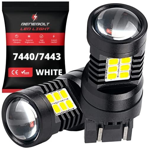 HD Glass Projector Lens Brake lights W21W T20 7441 7444 bulb BENEBOLT 7440 7443 LED bulb 3600 Lumens White LED Reverse lights 2Pk Strengthened Aluminum Body 10.5W Mega Bright Taillights 