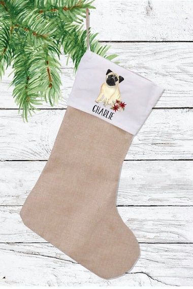 Personalized Linen Dog Christmas Stocking
