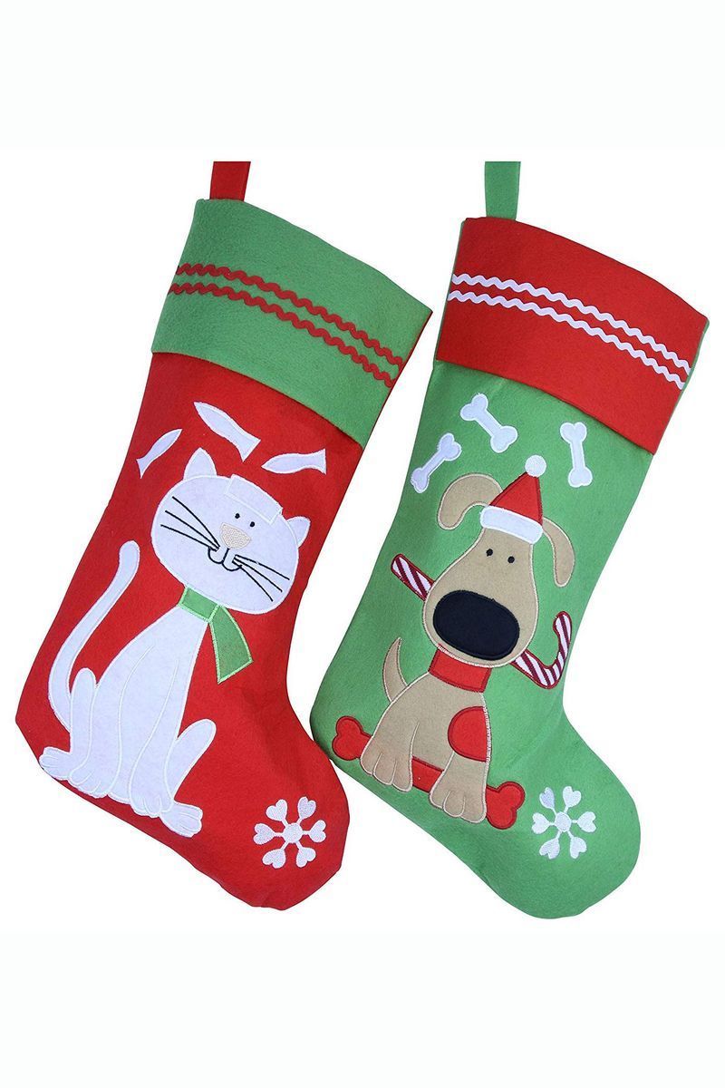 Embroidered Dog and Cat Christmas Stocking