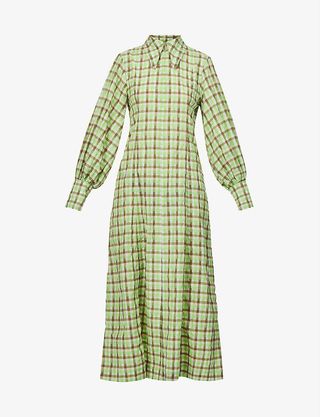 Checked organic cotton and recycled polyester-blend midi dress