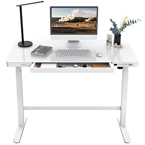 Glass Standing Desk with Drawers 