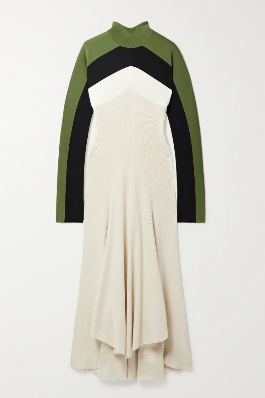 Color-Block Ribbed Cotton-Blend Jersey Maxi Dress