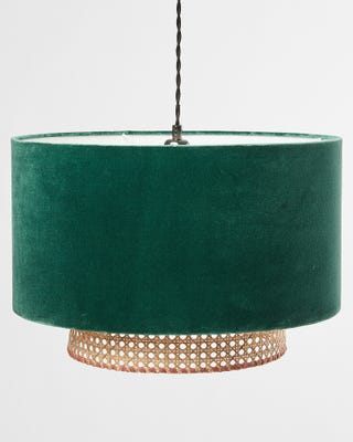 Malia Yellow Velvet & Cane Pendant Lampshade