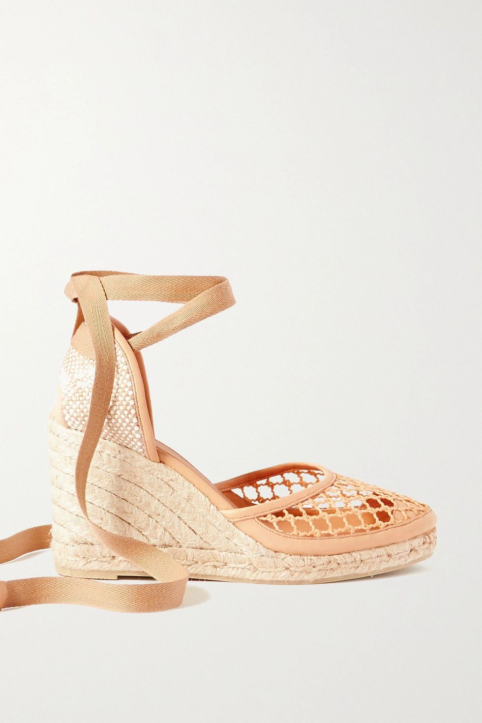 Carola 80 leather-trimmed mesh and canvas wedge espadrilles