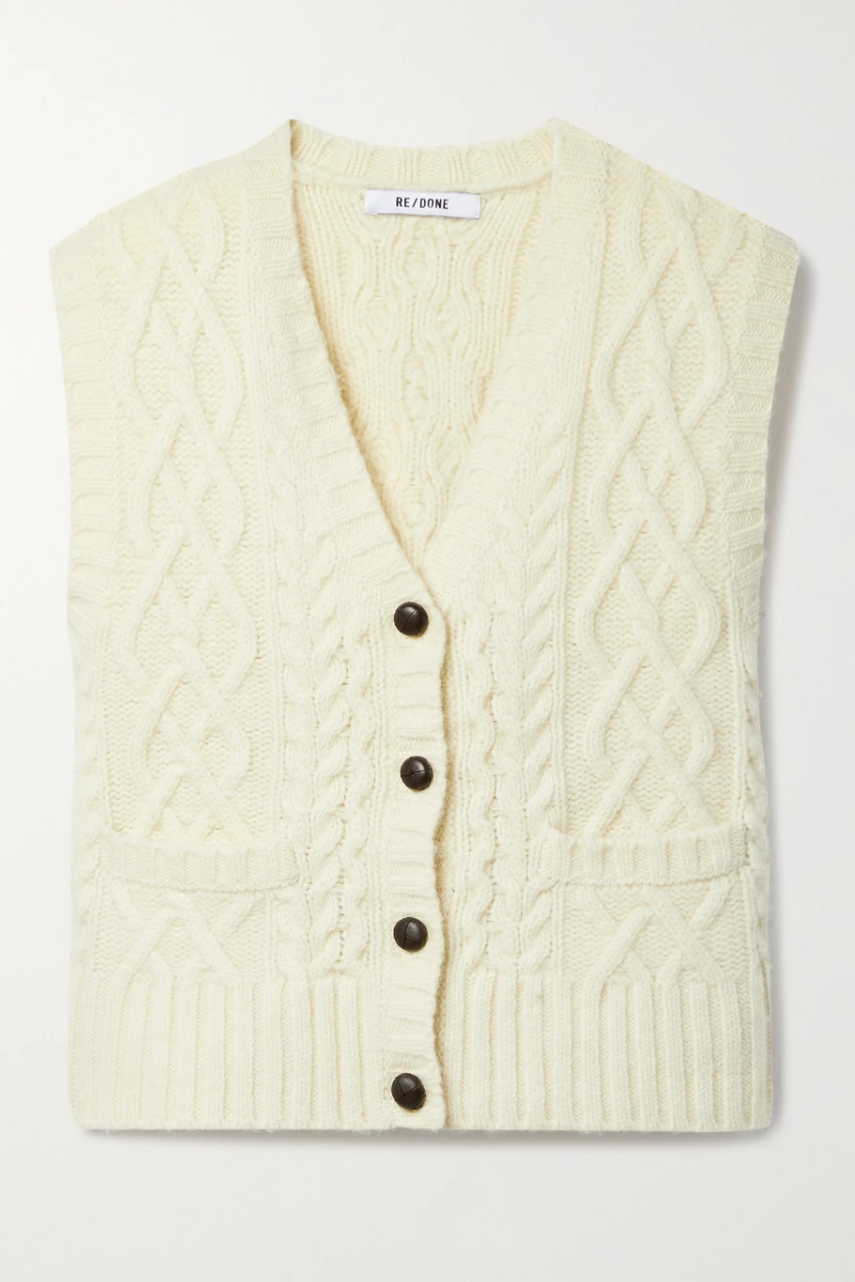 50s Cable-Knit Wool Vest