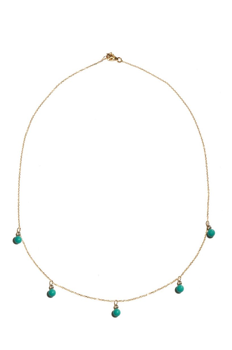 Five Dot diamond, turquoise & 14kt gold necklace