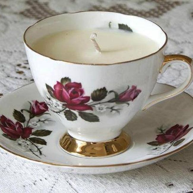 Vintage Tea Cup Candle and Saucer Candle