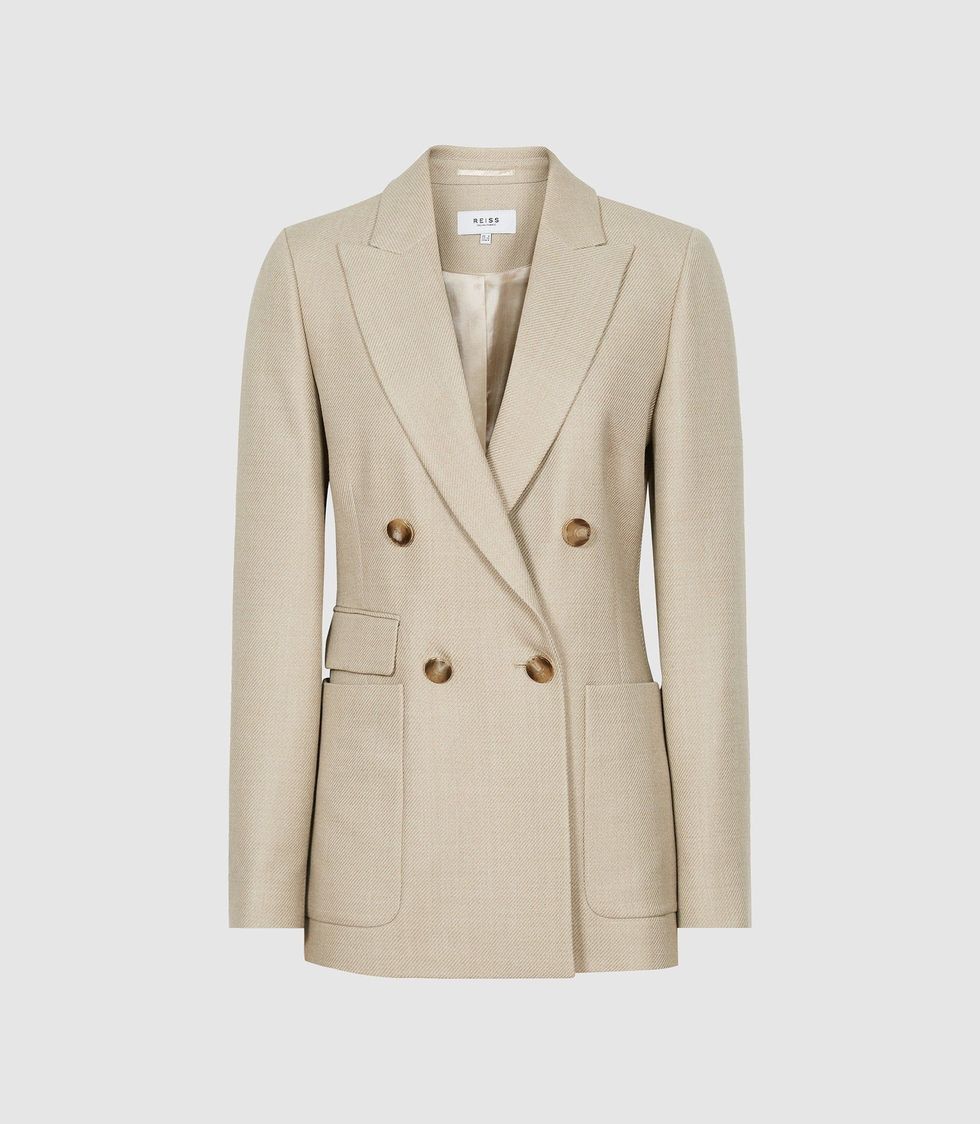 Larsson Neutral Double Breasted Twill Blazer