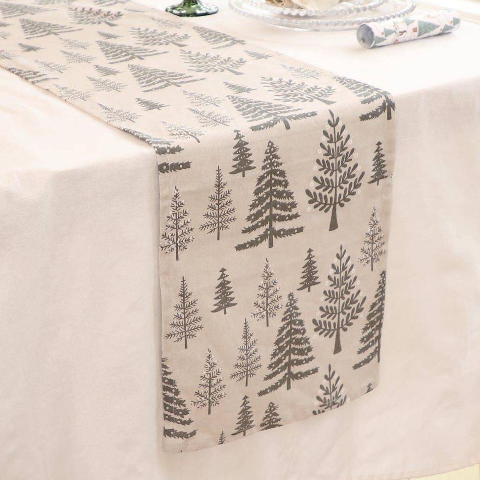 Nordic Grey Tree Christmas Table Runner Decoration