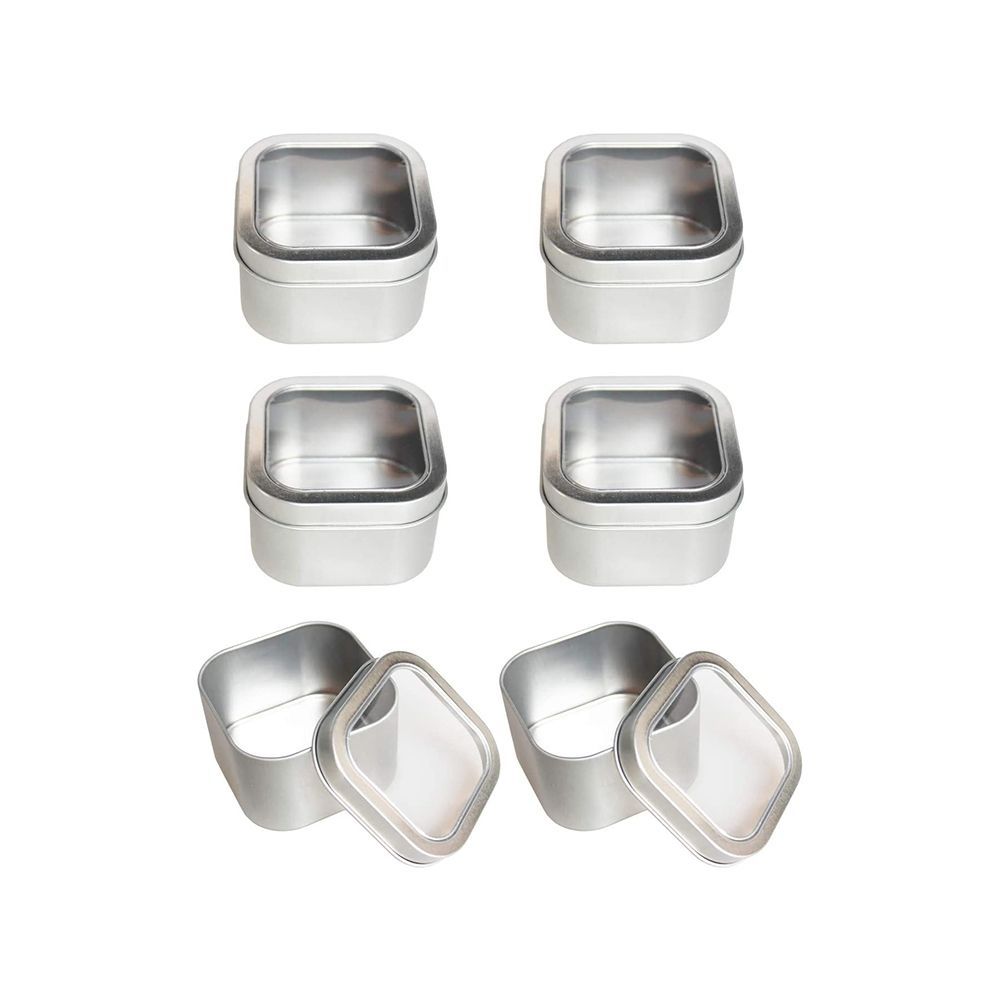 Square Silver Metal Tins with Clear Window (6-Pack)