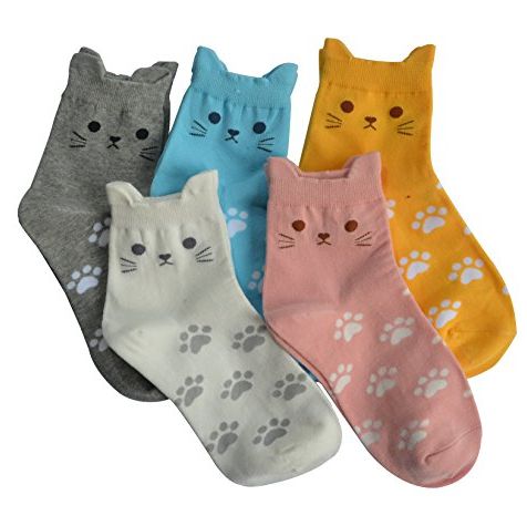 Women's Cat-Themed Socks - 5 Pairs
