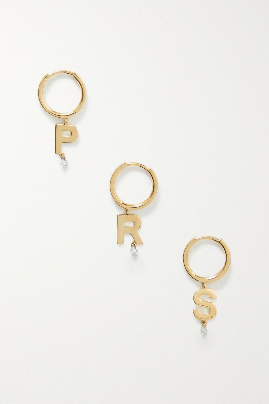 Alphabet 18-karat gold diamond single hoop earring