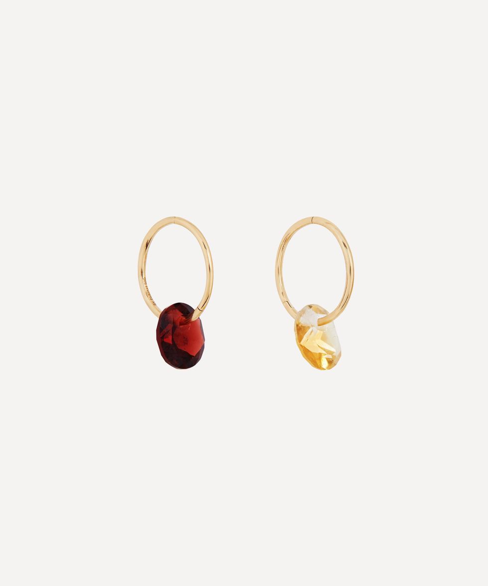 14ct Gold Rose Cut Gemstone Hoop Earrings Set