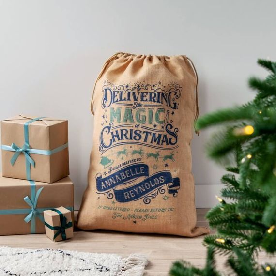 Details about   Personalised Christmas Sack Red & Hessian Blue Luxury Flock Personalisation 