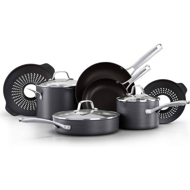T-fal Cook & Strain Nonstick 2 Piece Fry Pan Cookware Set, 9.5 and 11 inch,  Black, Dishwasher Safe