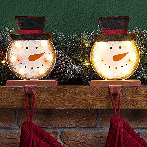 LED Lighted Snowman Head Stocking Holder