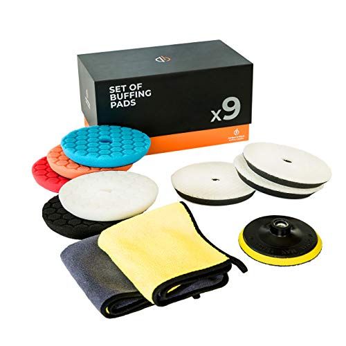 Amber & Hitch 6-inch Polishing Pad Kit - 5 Foam Buffing Pads, 3 Wool Buffer Pads, 2 Microfiber Towels, 1 Drill Adapter - Car Polisher Pads, Boat Waxing Pads Set for All Surfaces