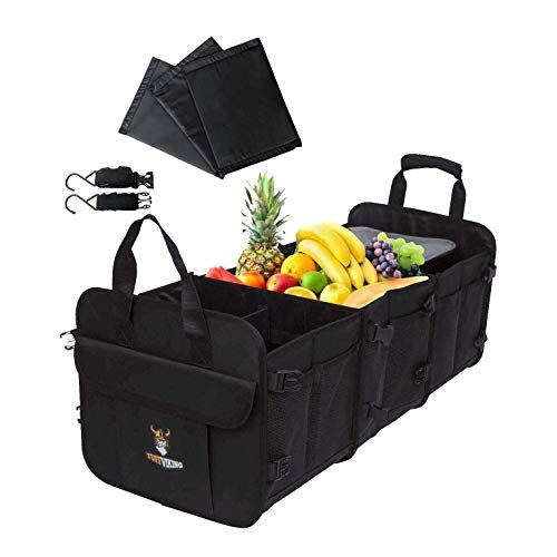 Tuff Viking Convertible Large Trunk Organizer with Built-in Insulated Leakproof Cooler Bag - 3 Compartments, Easy to Clean (5-in-1, Black)