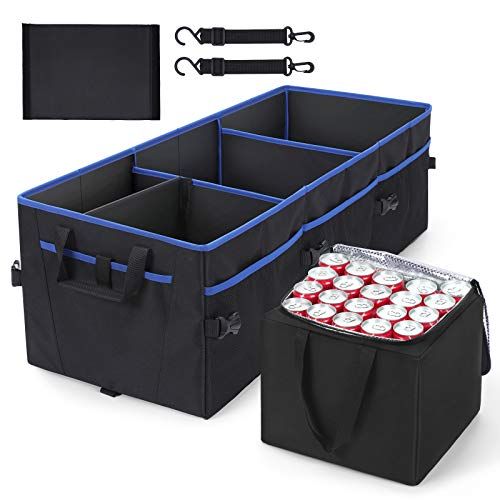 Trunk Organizer With Built-In Insulated Leak Proof Cooler Bag,Collapsible  Cargo Organizer For Suv With Non Slip Bottom Strips,3 Large Compartments