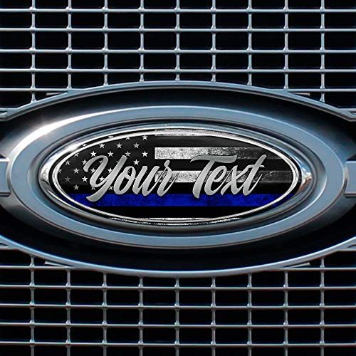 Car-Gear Customized Text Oval Badge Emblem Overlay Vinyl Graphics Kit Decal Compatible with Ford F-150 2009-2014 - Blue Line Flag