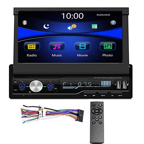 Regetek Single Din Car Stereo 7 inch Bluetooth Car Audio Video Player RDS FM AM Car Radio Player USB/AUX/TF HD Telescopic Retractable Capacitive Touch Screen