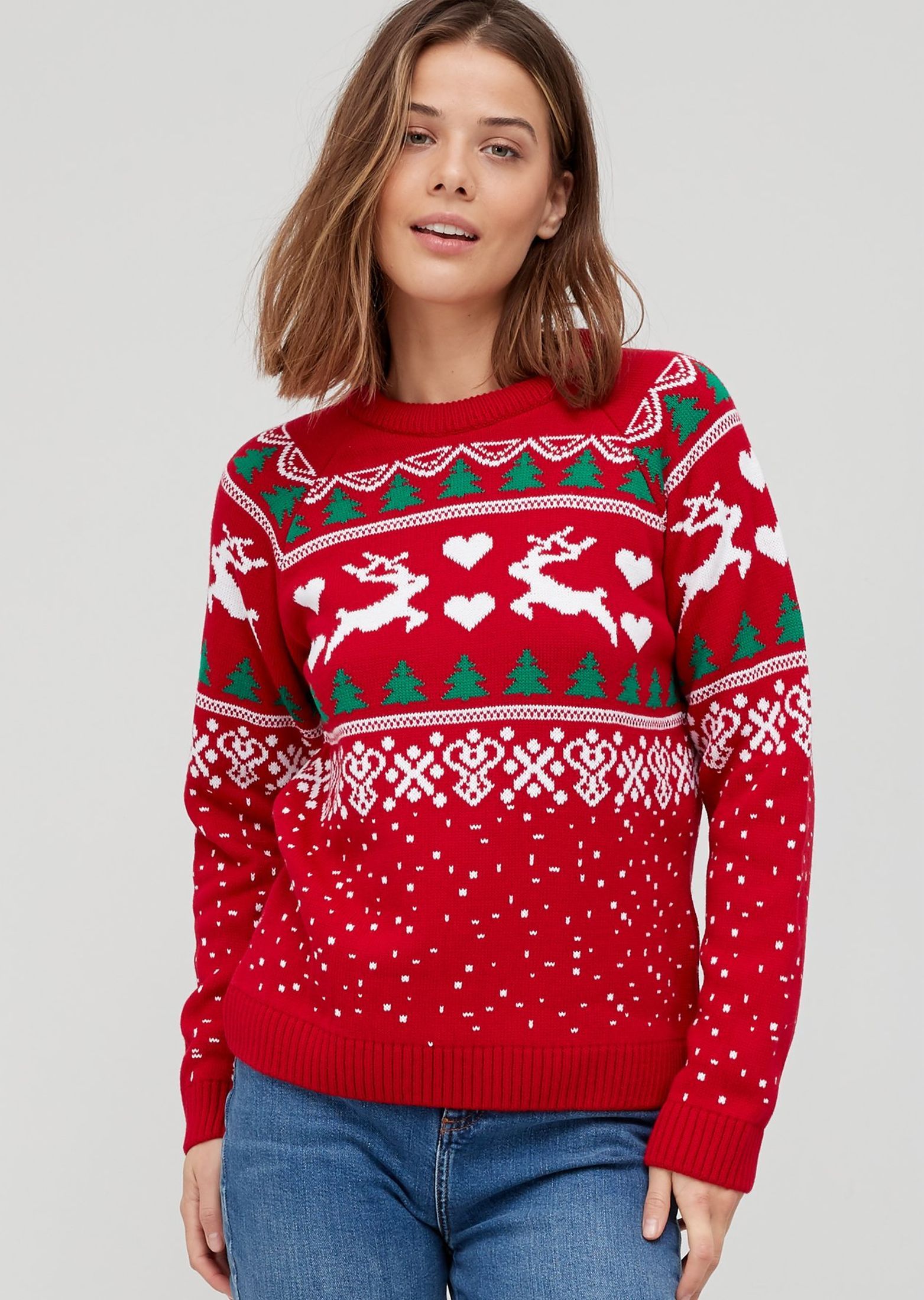 Womens Girls Baby Reindeer Knit Sweatshirt Mens Boys Christmas Winter Jumper Top 