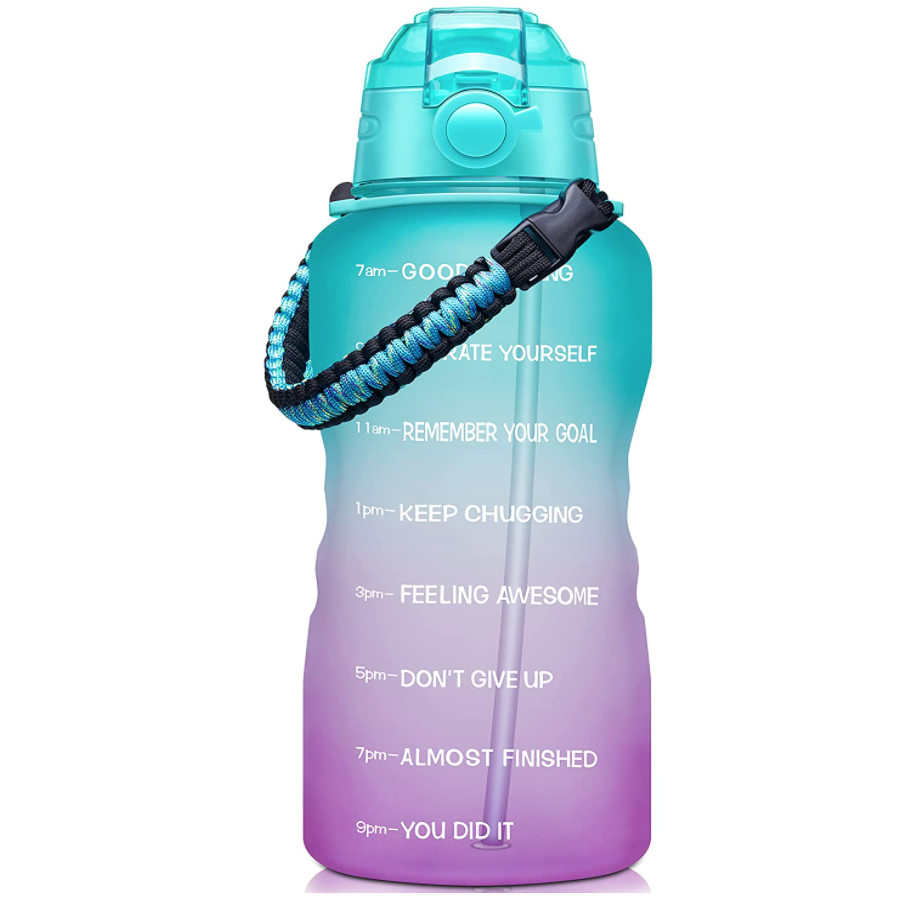 Leakproof Water Jug Ensure You Drink Enough Water Daily BPA Free Drinking Water Bottle with Handle & Carry Strap 24oz/32oz/64oz/128oz Motivational Water Bottle with Time Marker & Removable Straw 
