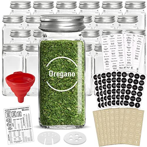 Talented Kitchen 24 Glass Spice Jars & Labels 