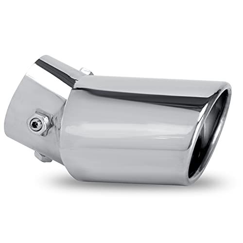 Dsycar Universal 1.5-2.25 Inch Adjustable Inlet Exhaust Tips, Bolt-On Design Chrome Plated Stainless Steel Exhaust Tailpipe Tips (Silver Curved )