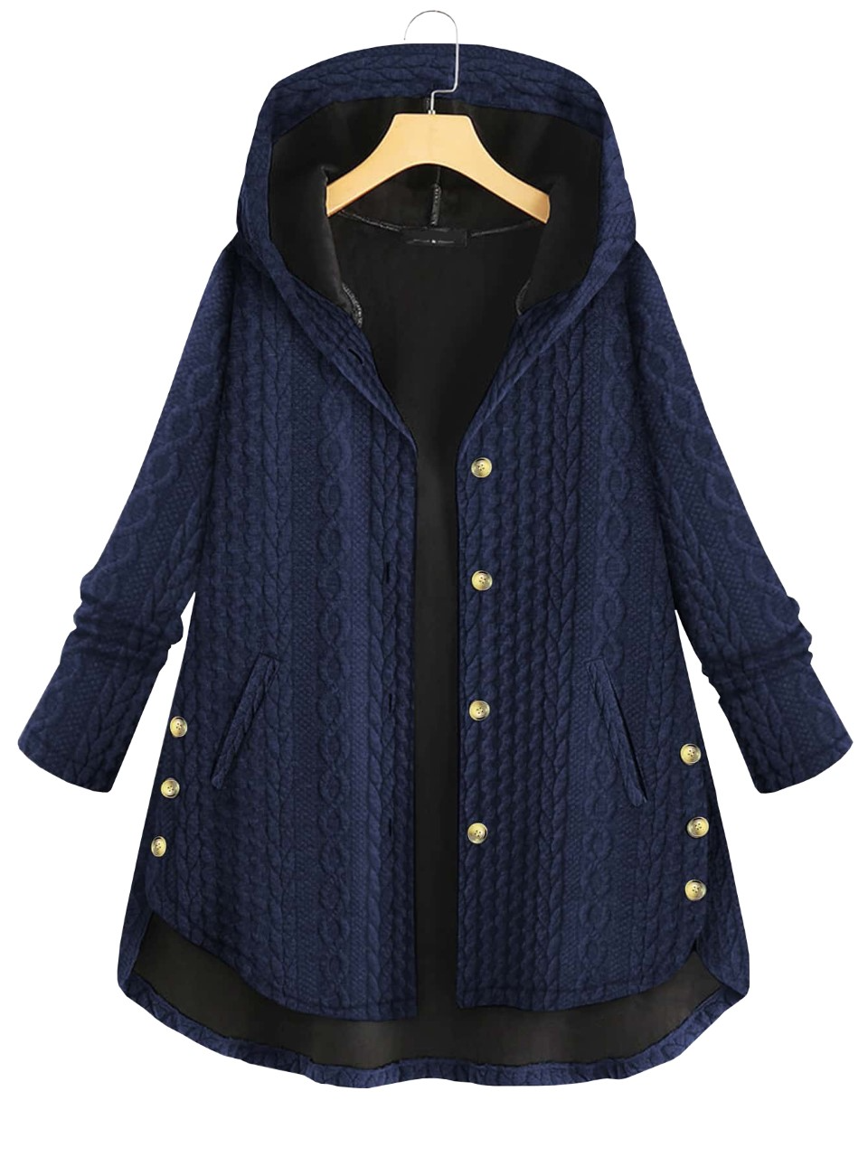 Plus Button Up Hooded Coat