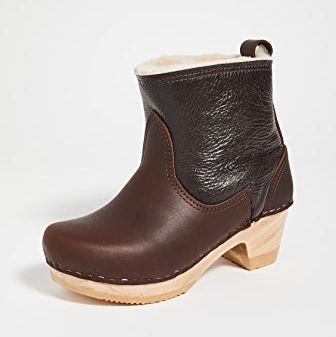 Pull On Shearling Mid Heel Boots