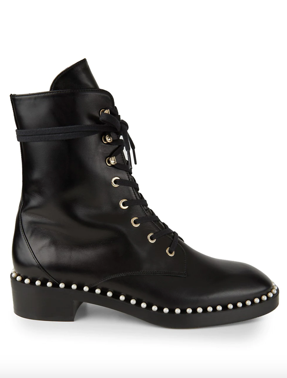 Sondra Faux Pearl-Embellished Leather Combat Boots