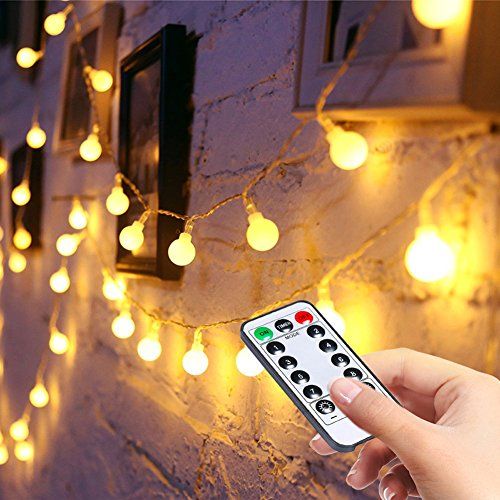 LED Fairy Lights, Remote & Timer 16FT 50Leds 8 Modes Battery Operated Photo Clips ㄧGlobe Lights for Indoor ㄧOutdoor Bedroom Christmas Wedding (Warm White)
