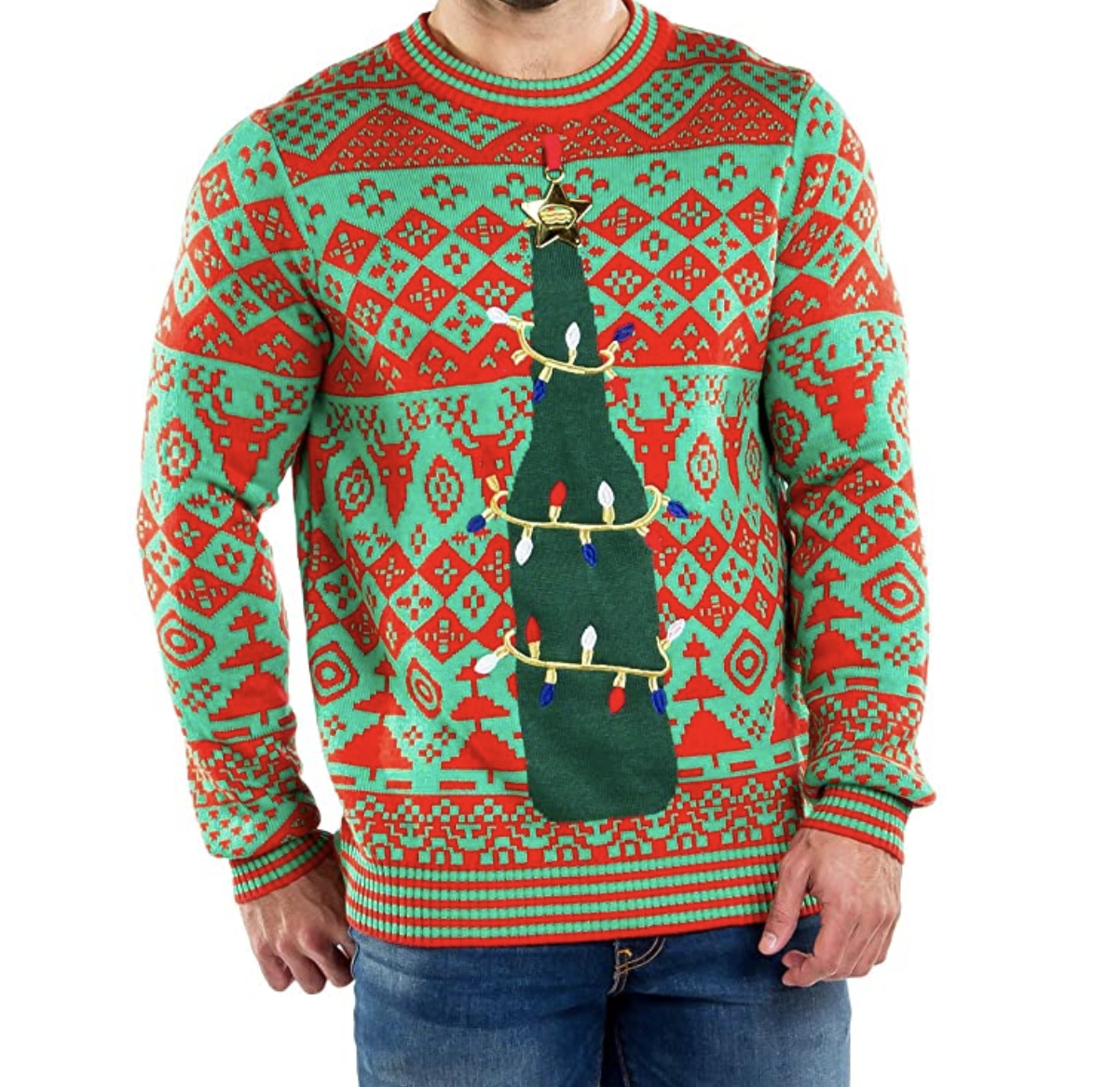 RAISEVERN Ugly Christmas Sweater Men Xmas Holiday Party Women Knitted Pullover Top 