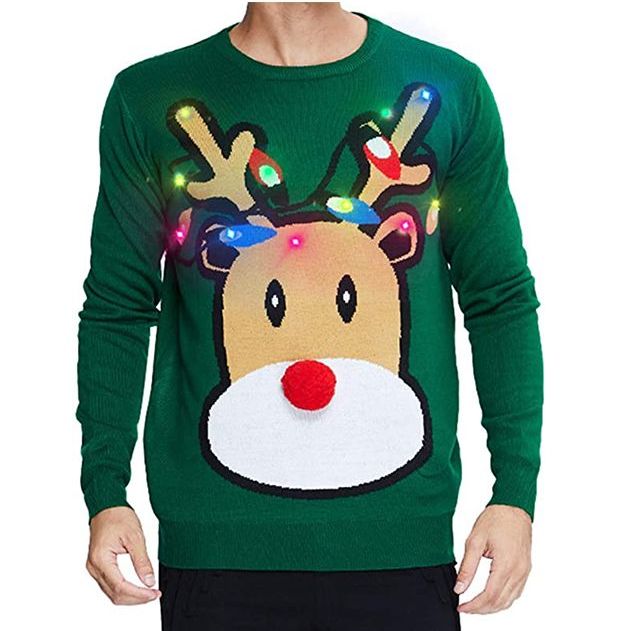 Men's Light-Up Reindeer Ugly Christmas Sweater 