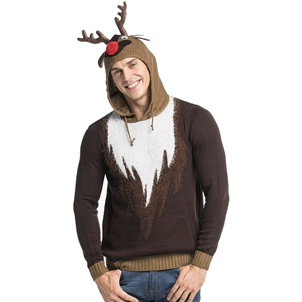 Men's Reindeer Hoodie Ugly Christmas Sweater 