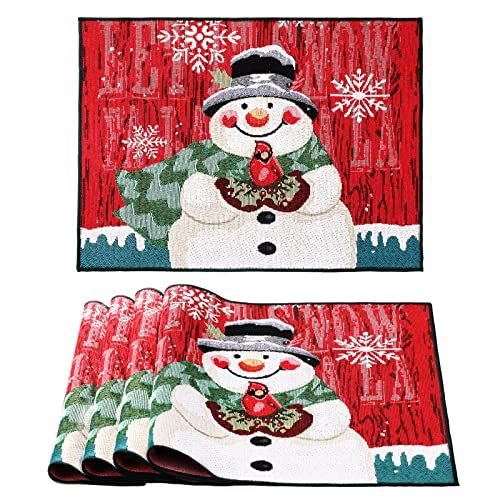 Handmade Snowman Winter Red Pickup Set of 6 Reversible Holiday Placemats Holly Presents Christmas Christmas tree