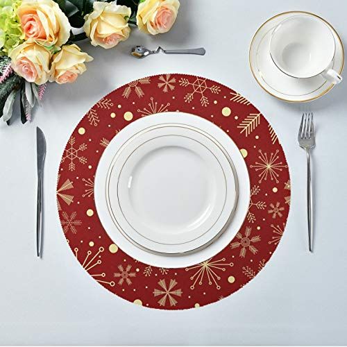 4pc Christmas/Holiday POINSETTIA 15” ROUND RED & Green w/Gold PLACEMATS NewInPkg 