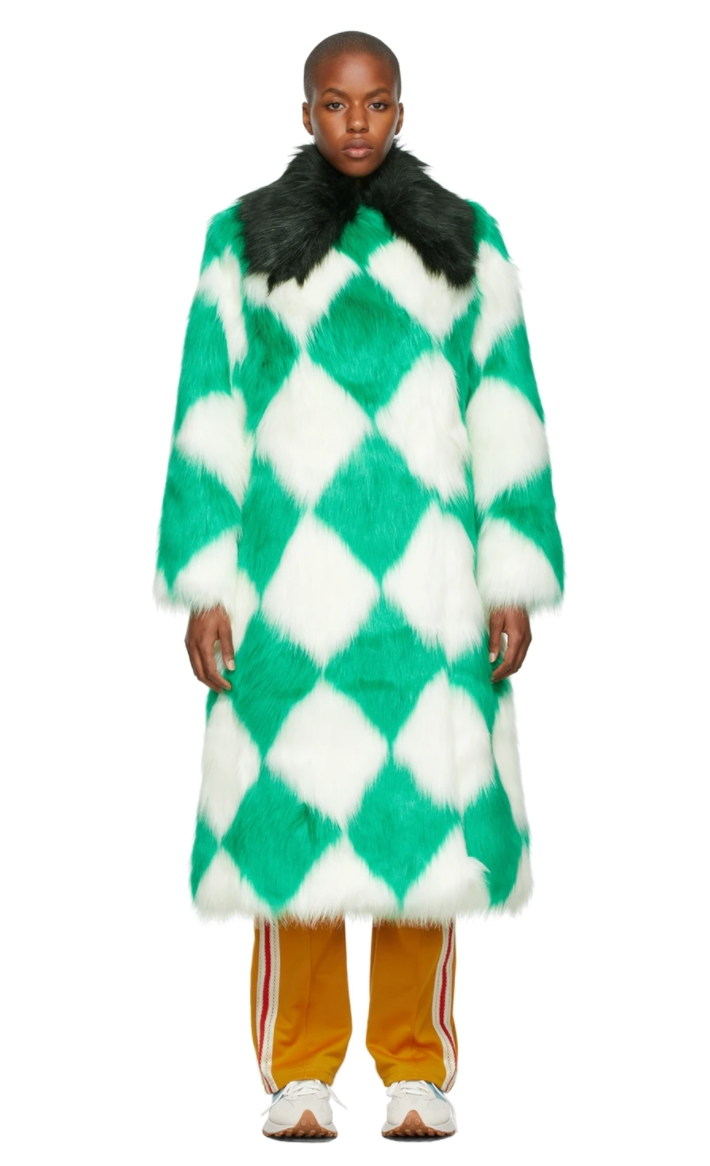 Diamond Check Faux-Fur Coat