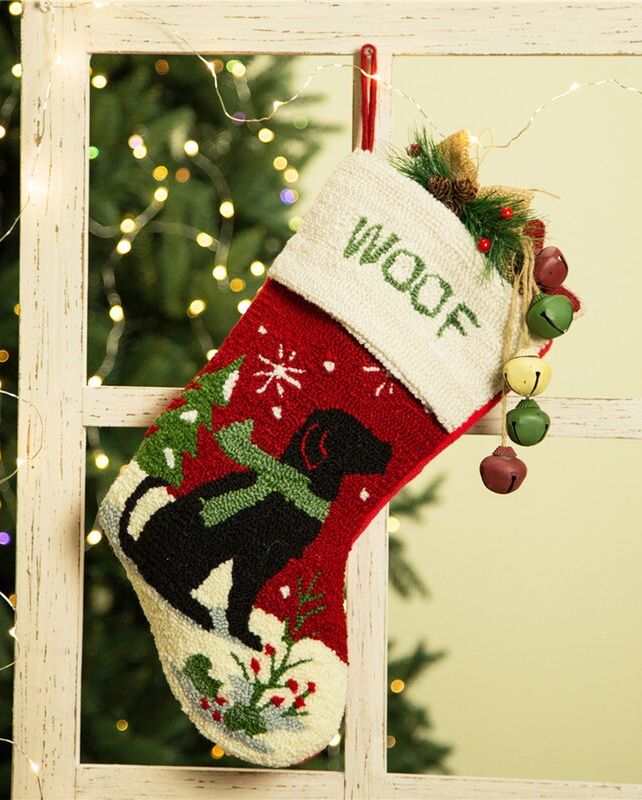 Handmade Hooked Dog Christmas Stocking