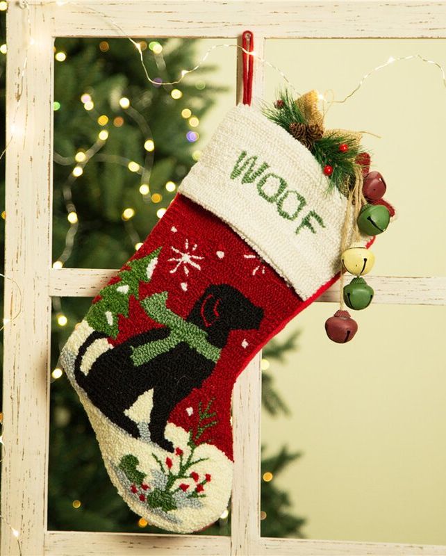 Handmade Hooked Dog Christmas Stocking