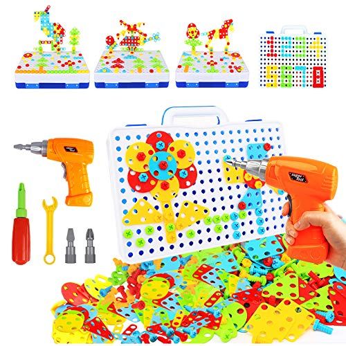 Construction Engineering Building Block Games with Toy Drill & Screw Driver Tool Set