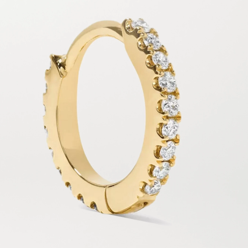 6.5mm 18-karat gold diamond hoop earring