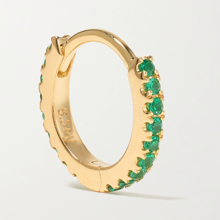 6.5mm 18-karat gold emerald hoop single earring