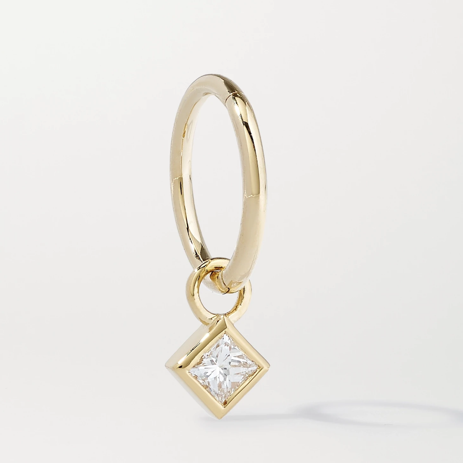 2.5mm 18-karat gold diamond hoop earring